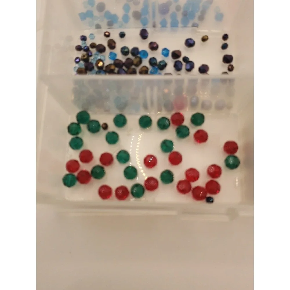 Assorted Jewelry Bead Lot Over 1lb Transparent Faceted Crafting Beads with Case